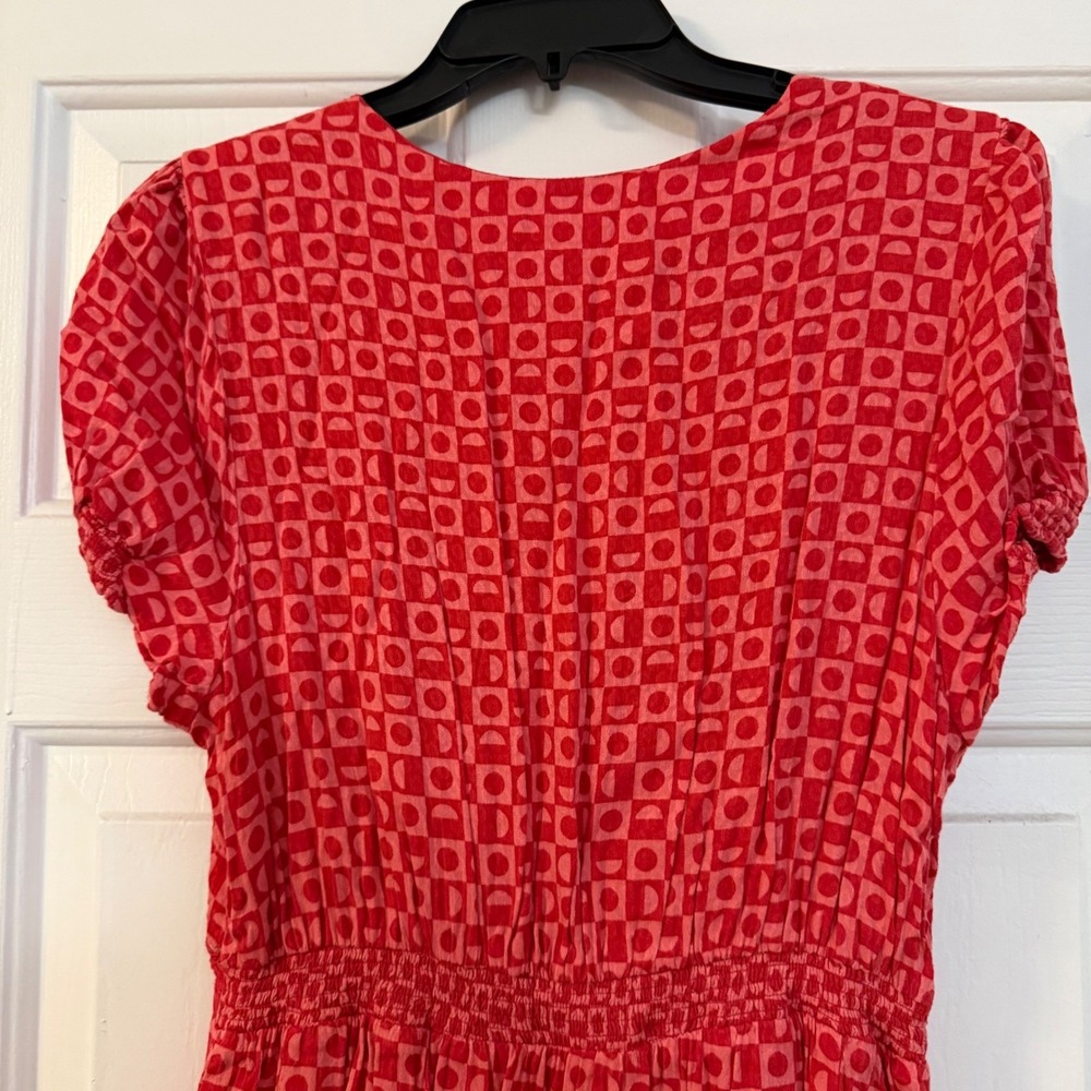 Free People Red Geometric Lace Trim V-Neck Midi Dress with Front Slit Size S - Picture 6 of 9